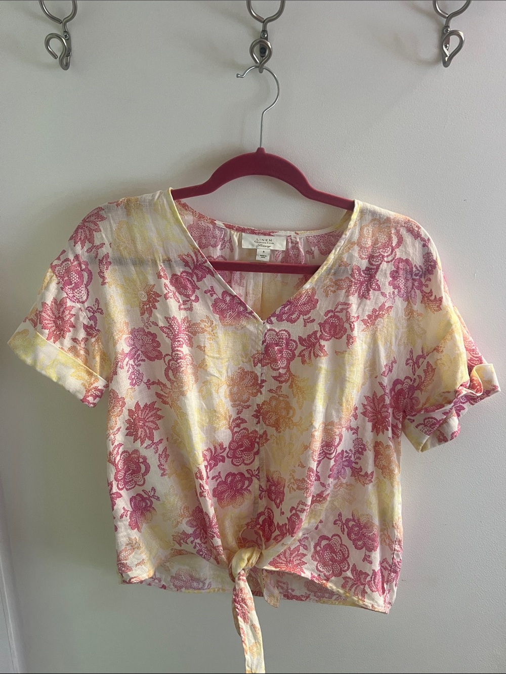 Charter Club Pink & Yellow Floral Tie-Front Crop Top